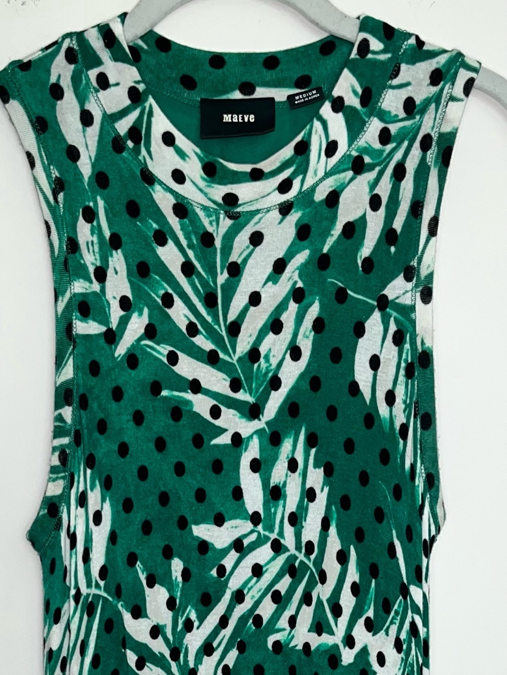 Maeve Anthropologie Caye Swing Midi Dress Sleeveless Green Palm Polka Dot M - Picture 7 of 12